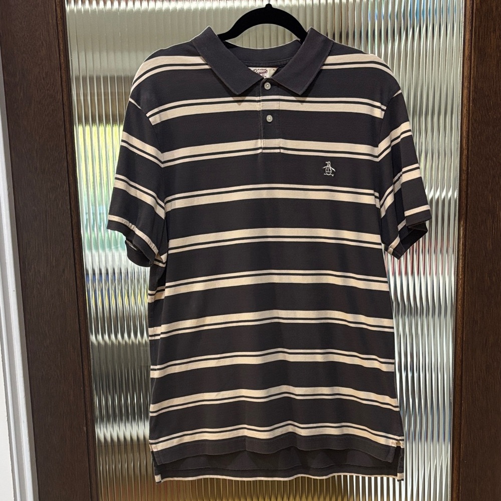 Original Penguin Men's Polo Shirt - Black and Cream Stripes